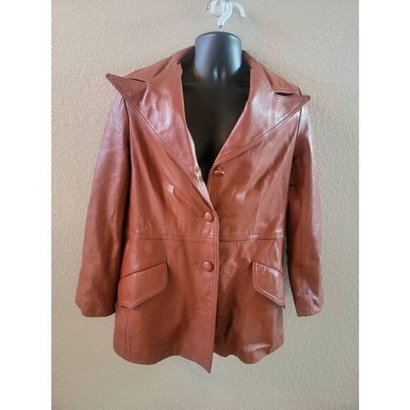 Gole't Original Women's Brown Leather Vintage Button-Up Blazer Jacket Size Large - Picture 1 of 5